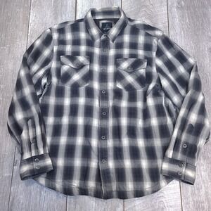 Prana Mens Asylum Flannel Shirt Size Large Thermal Lined Plaid Shacket Western